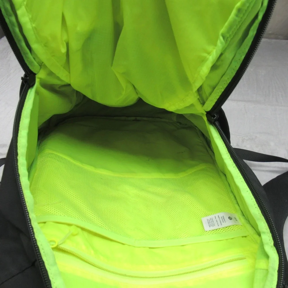 Lululemon Backpack Mens Black Neon‎ Green Lining Multi Pockets Custom LOGO NWD